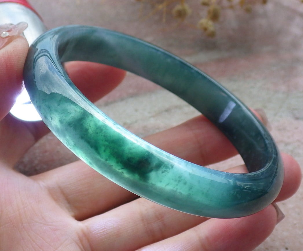 Icy Green Natural A JADE Jadeite Circle Bangle Bracelet 60 mm 682481 TN