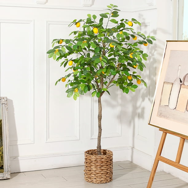 Fake Lemon Tree, 5FT Artificial Lemon Silk Plant, Pre Potted Faux Lemon