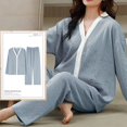 thumbnail image 1 of Conjuntos de Pijamas de Kimono anudado para Mujer, ropa de dormir de dibujos animados divertidos, ropa de casa para niña a cuadros, moda 3XL, primavera y otoño, 1 of 4