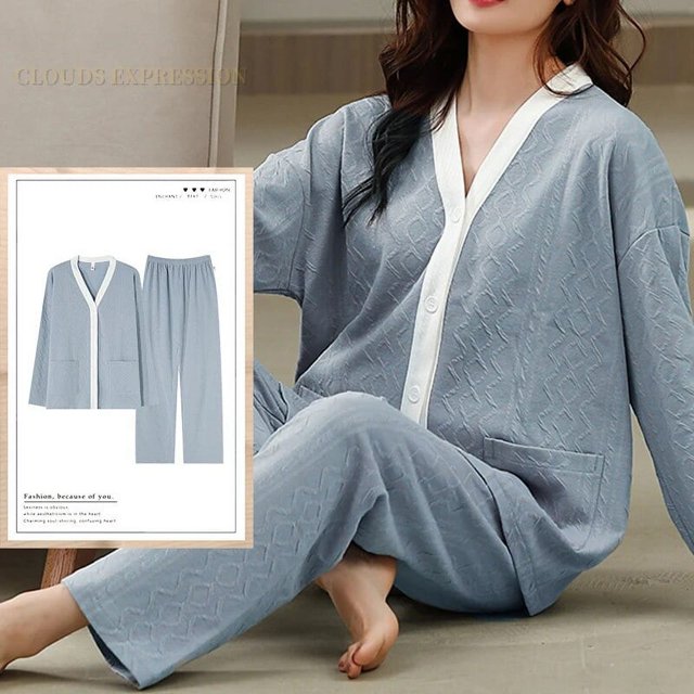 Conjuntos de Pijamas de Kimono anudado para Mujer, ropa de dormir de dibujos animados divertidos, ropa de casa para niña a cuadros, moda 3XL, primavera y otoño