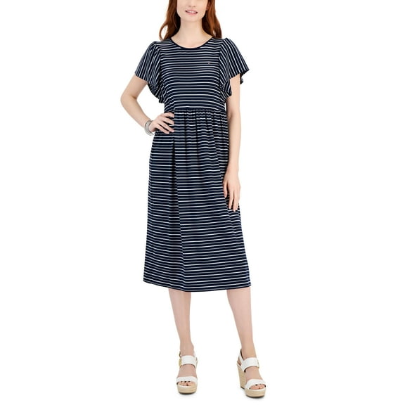 Women's Flutter-Sleeve Midi Dress Sky Captain/Ivory M