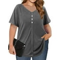 thumbnail image 4 of Plus Size Tops for Women Summer V Neck Short Sleeve Tee Shirts Henley Button Casual Loose Fit Blouse L-5XL, 4 of 9