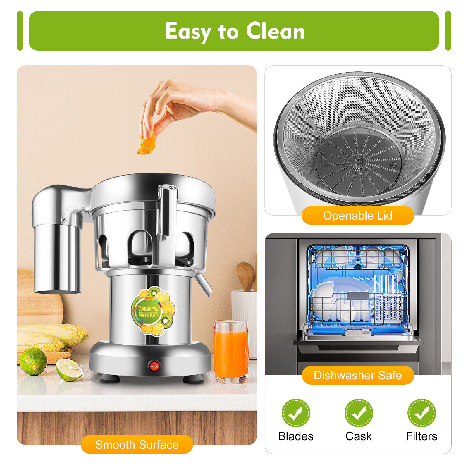 Commercial Heavy Duty Juice Extractor Machine Stainless Steel Centrifugal Juicer 370W