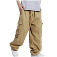 thumbnail image 1 of Pantalones largos de moda para hombre, casuales, de color sólido, con bolsillos y cremallera, cintura elástica, de algodón., 1 of 4