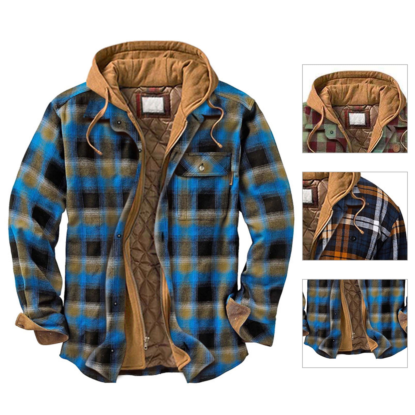 fanshao Men Coat Plaid Thicken Fake Two 