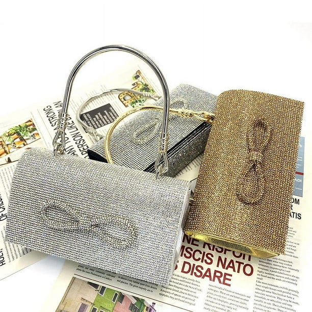 ¡Ahorra con Rebajas!, Bolso de cena para mujer, pequeño bolso con lazo de diamantes, bolso de mano, bolso de cadena de fábrica, bolso de boda Akmoler