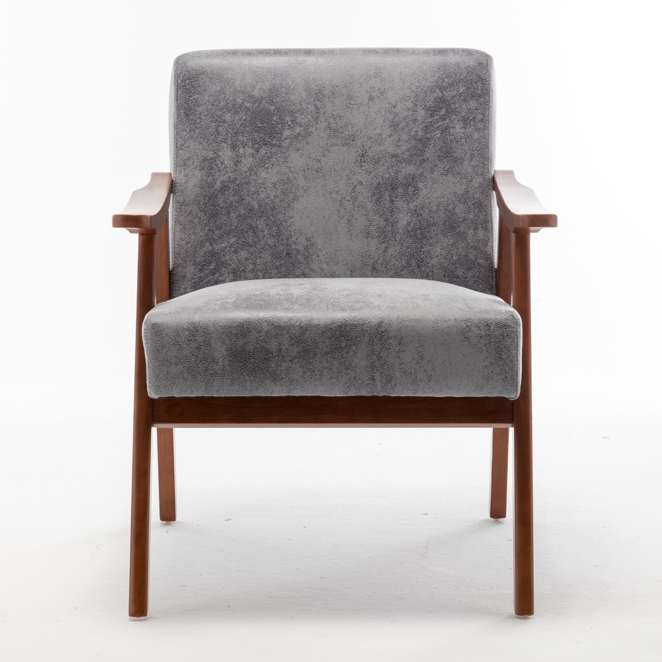 Noble House Jesse Modern Accent Chair, Solid Wood Thick Backrest Upholstered Lounge Armchair, Gray