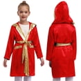 thumbnail image 1 of TiaoBug Kids Boys Boxing Robe Metallic Hooded Boxing Tops Cloak Boxer Long Sleeve Open Front Hooded Cloak with Belt Set Burgundy 12, 1 of 7