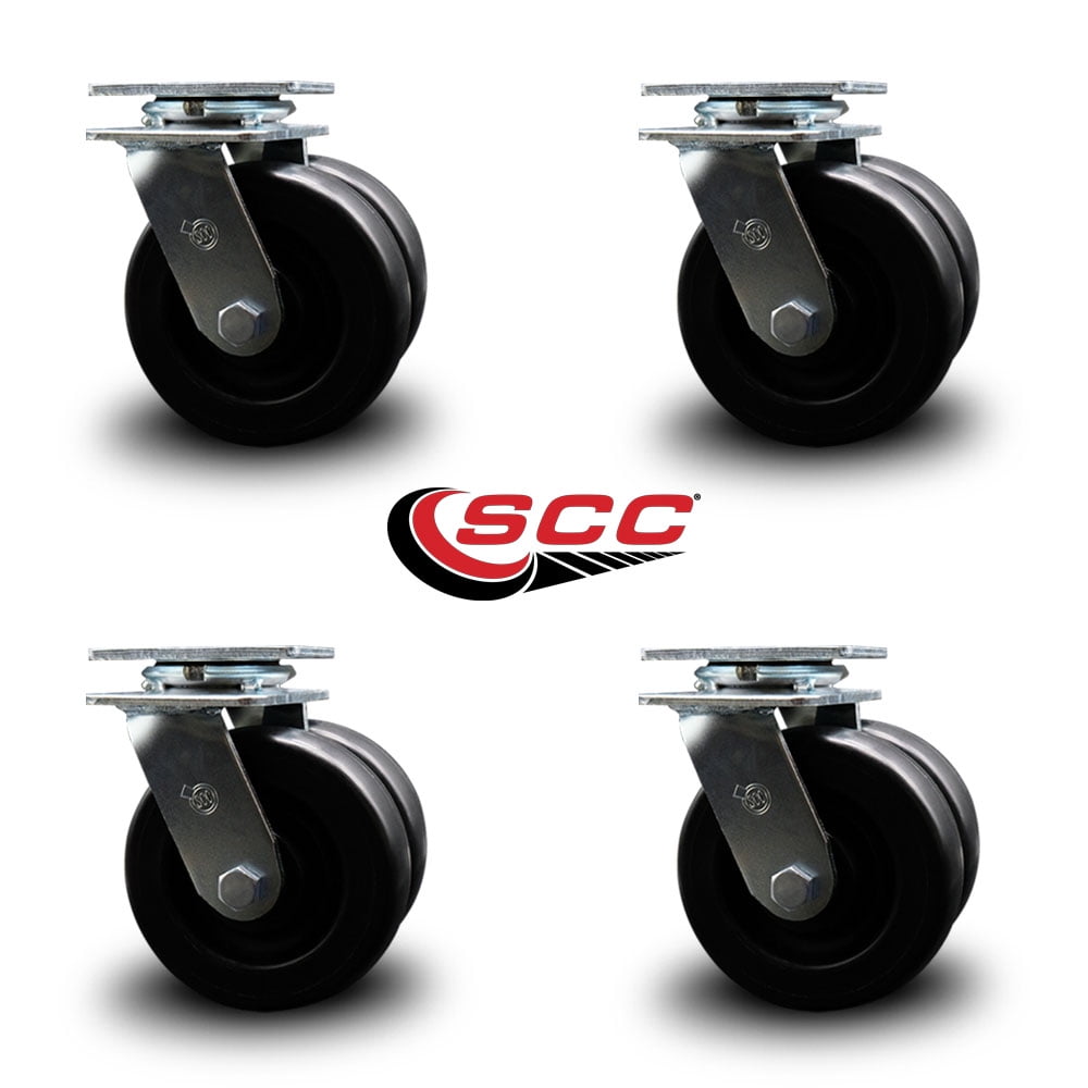 6 Inch Dual Polyolefin Wheels Swivel Caster Set with Ball Bearing Service Caster