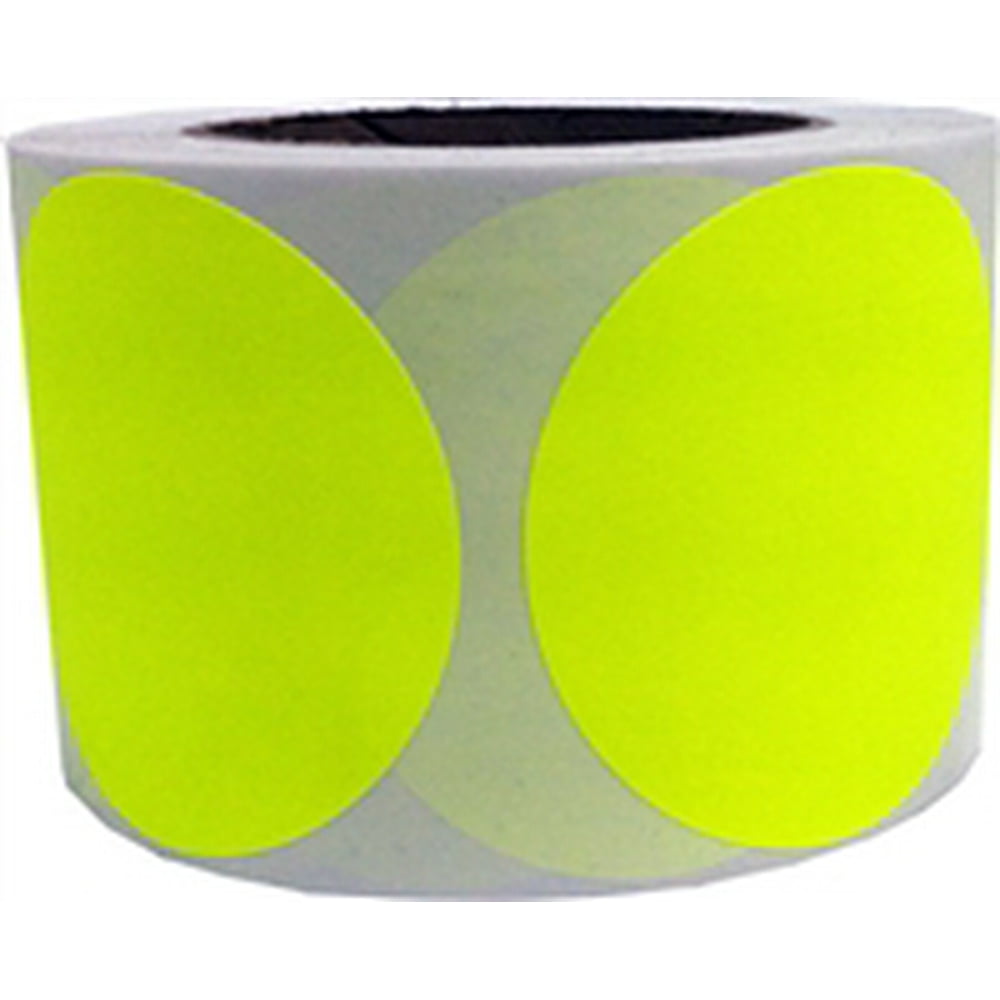 Fluorescent Yellow Circle Dot Stickers 3" Inches Round 500 Pack