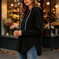 thumbnail image 6 of Hoodie Hzzrkos Women's V-neck Hooded Sweatshirt Long Sleeved Drawstring Hooded Pullover Casual Loose Fall And Winter Curved Hem Sweatshirt Beige L, 6 of 9