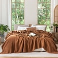 thumbnail image 3 of MooMee Throw Blanket 100% Cotton 4-Layer Gauze All-Around Fringe Ultra-Soft Breathable Lightweight (Drak Orange, Queen 90" x 90"), 3 of 8