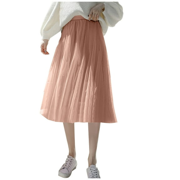 abtuhar Women's Skirts,Women's Casual Bead A-line Medium Length Gauze Skirt Dance Skirt Performance Dance Skirts Pink S