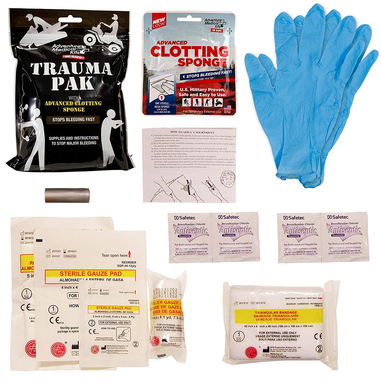 Emergency Medical First Aid Kit Trauma Pak with Advanced Clotting Sponge 