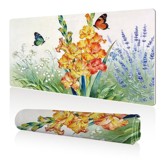 LIVEKEY XXL Mouse Pad Floral Garden Butterflies 80x40cm Non Slip Durable Easy Clean Stitched Edges Full Desk Coverage for Gaming Office Use