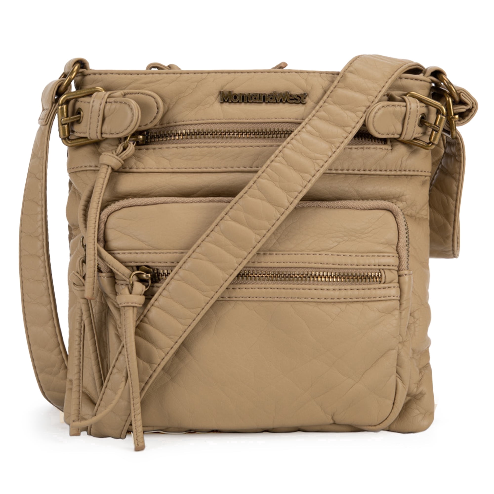 Montana West Crossbody Bag for Women Multi Pocket Shoulder Bags Medium Travel Purses Ultra Soft Washed Leather, Beige
