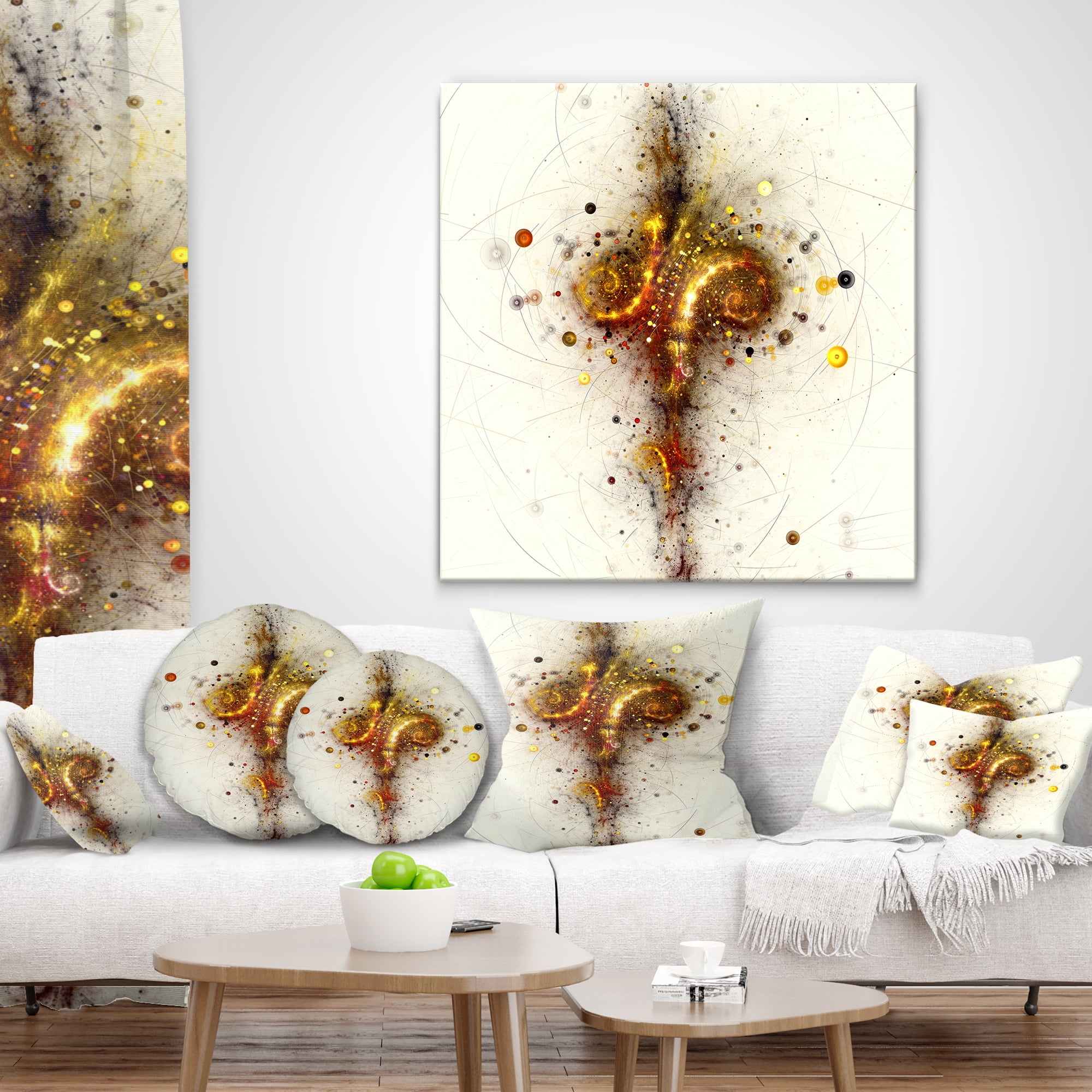 Designart Dark Yellow Fractal Art Design - Abstract Throw Pillow - 12x20