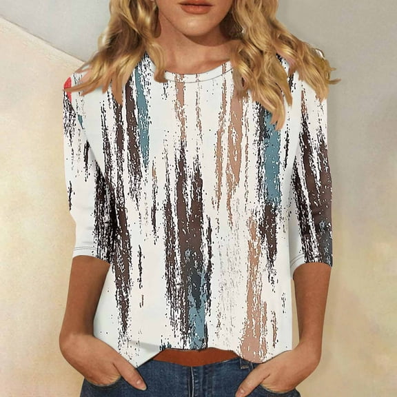 Womens Summer Shirts and Tops Womens Summer Tops Loose Fit Three Quarter Length Sleeve Tunic Tops Tshirts for Women Summer Oversized Tshirts