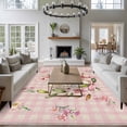 thumbnail image 3 of Area Rug for Living Room, Spring Easter Bunny Non-Slip Indoor Ex Large Carpet for Bedroom/Dining Room, Pink Buffalo Plaid Farmhouse Tulips Washable Low-Profile Rectangle Floor Runner Rugs - 8 x 10 Ft, 3 of 8