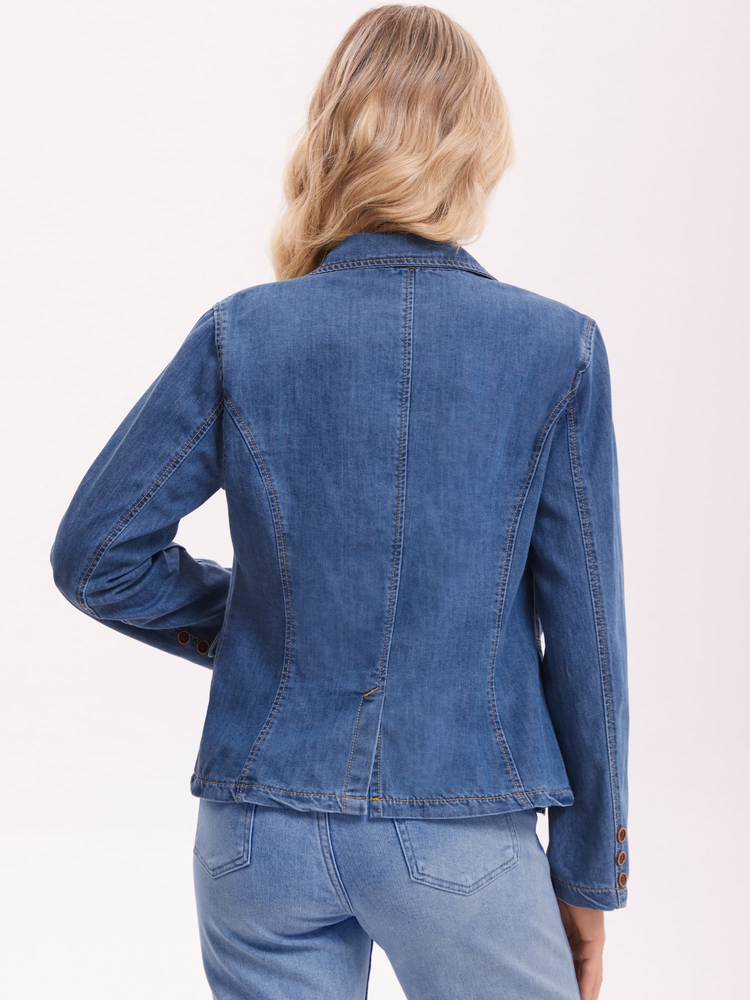 DARING DIVA Women's Notched Lapel Long Sleeve Button Fitted Blazer L Blue