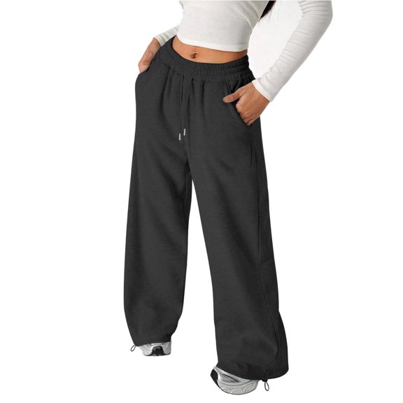 Kids Wide Leg Sweatpants Soft Fall Lounge Bottoms Drawstring Waist Side Pockets Adjustable Hem Casual Athletic Pants, 130