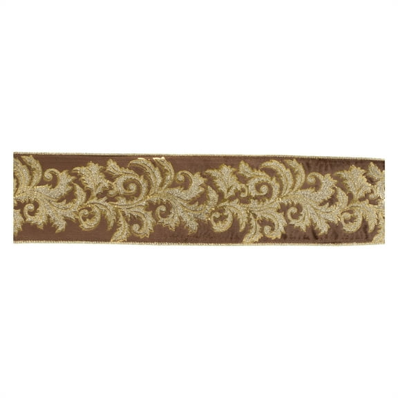 Melrose 95124DS 4 in. x 5 yards Wired Polyester, Gold & Brown