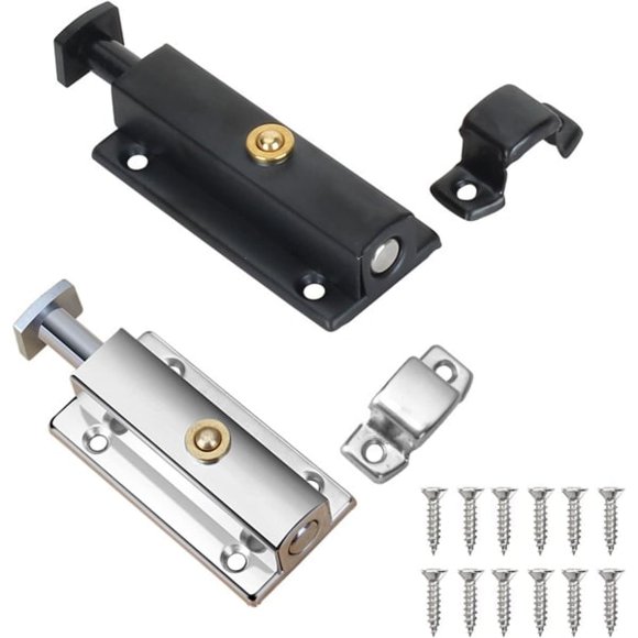 2pcs Interior Door Locks, Bathroom Door Lock with Spring Button, Silver, Black Automatic Door Lock 4 Inch/100mm, for Securing Bedroom Doors