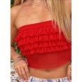 thumbnail image 4 of Womens Tube Top Summer Ruffle Strapless Crop Tops Basic Tank Casual Sleeveless Shirt Red L, 4 of 8