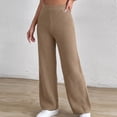 thumbnail image 4 of Lenpel Womens Casual Sweater Pants Fall Elastic High Waisted Knitted Trousers Plain Straight Leg Warm Pants with Pockets(Brown,Small), 4 of 7