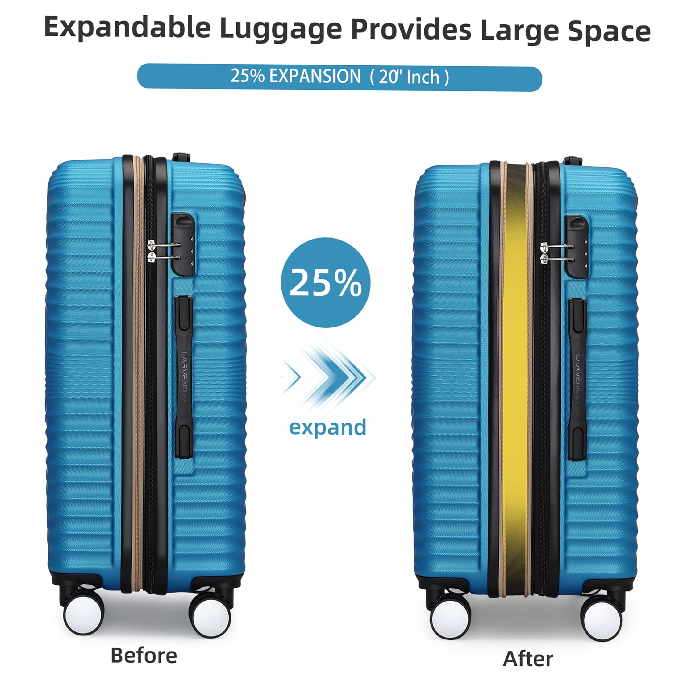 JERFIT Blue Hardside Spinner Luggage Set with TSA Lock, Expandable Checked Suitcase, Weekender & Toiletry Bag