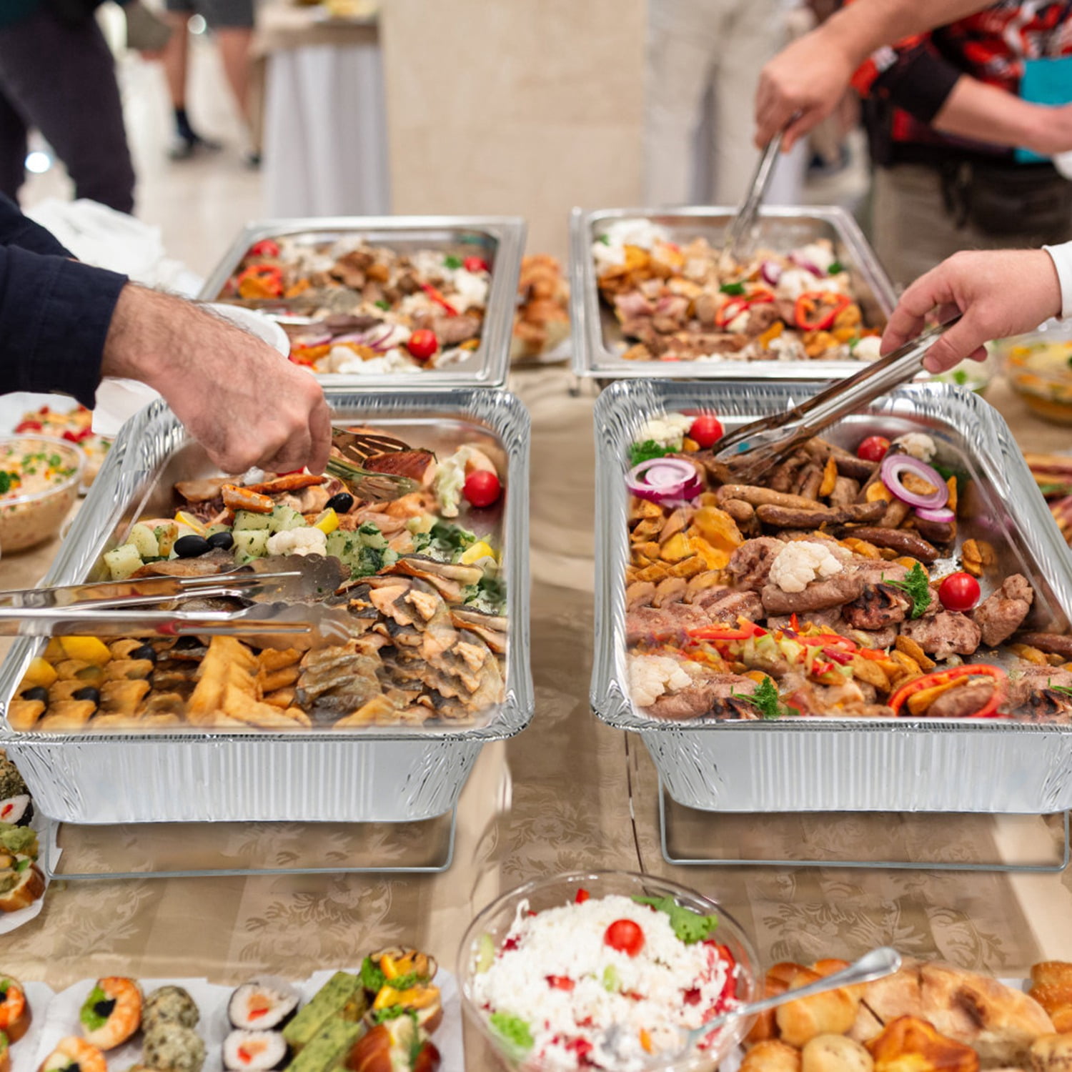 42Pcs Disposable Chafing Dish Buffet Set, Aluminum Foil Pans with Lids and Stands, Heat Resistant Catering Supplies for Weddings Parties Office Gatherings BBQs