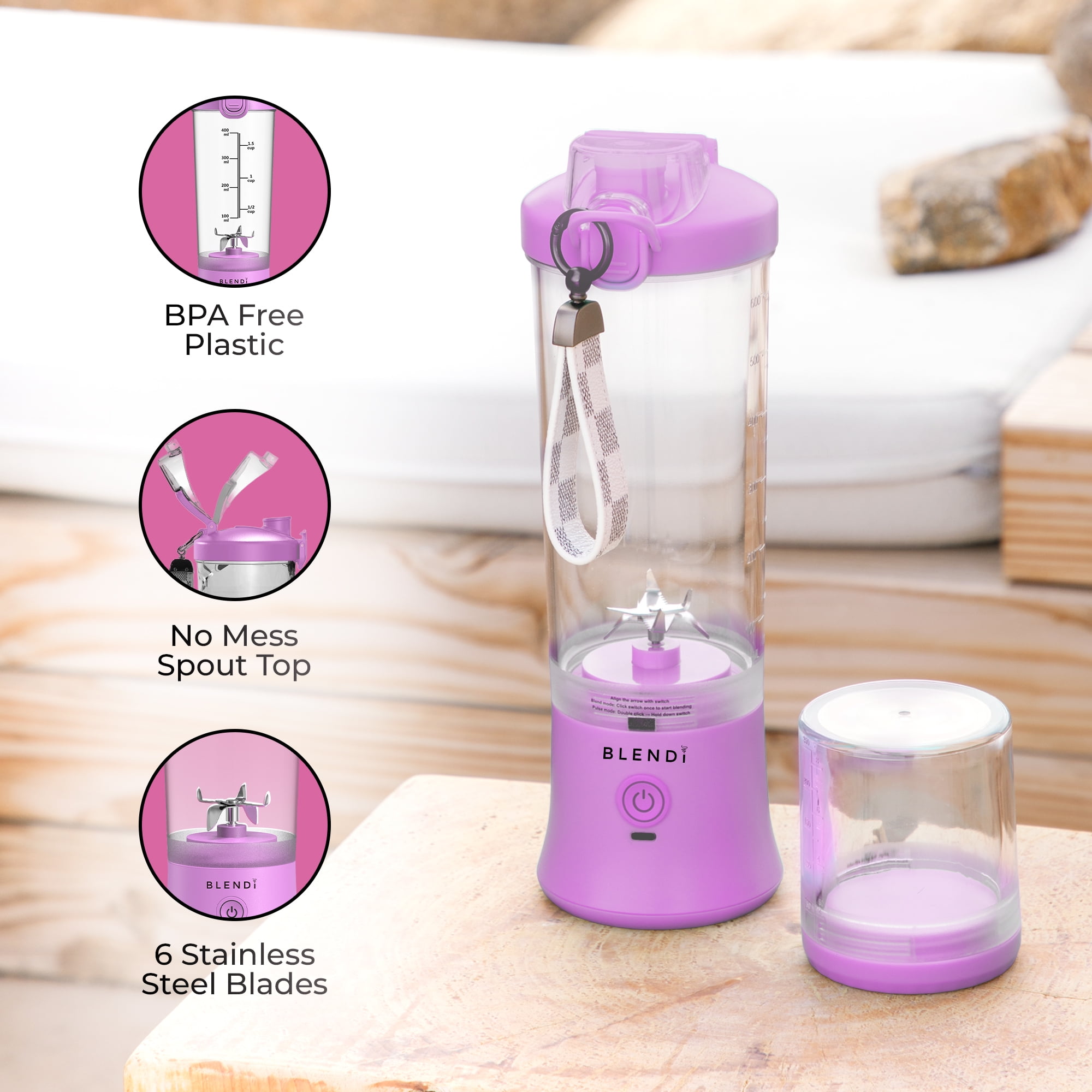 Blendi X 24 oz BPA-Free Rechargable Portable Blender, Purple