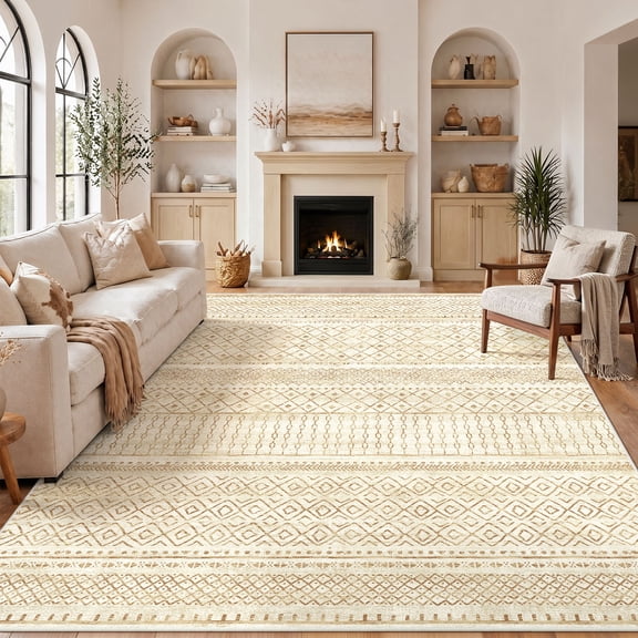 CHITOOMA 8'x10' Area Rugs for Living Room, Washable Rugs Print Pattern Boho Soft Geometric Bohemian Carpet Indoor Rug for Bedroom Dining Room Office Nonslip Foldable Rug