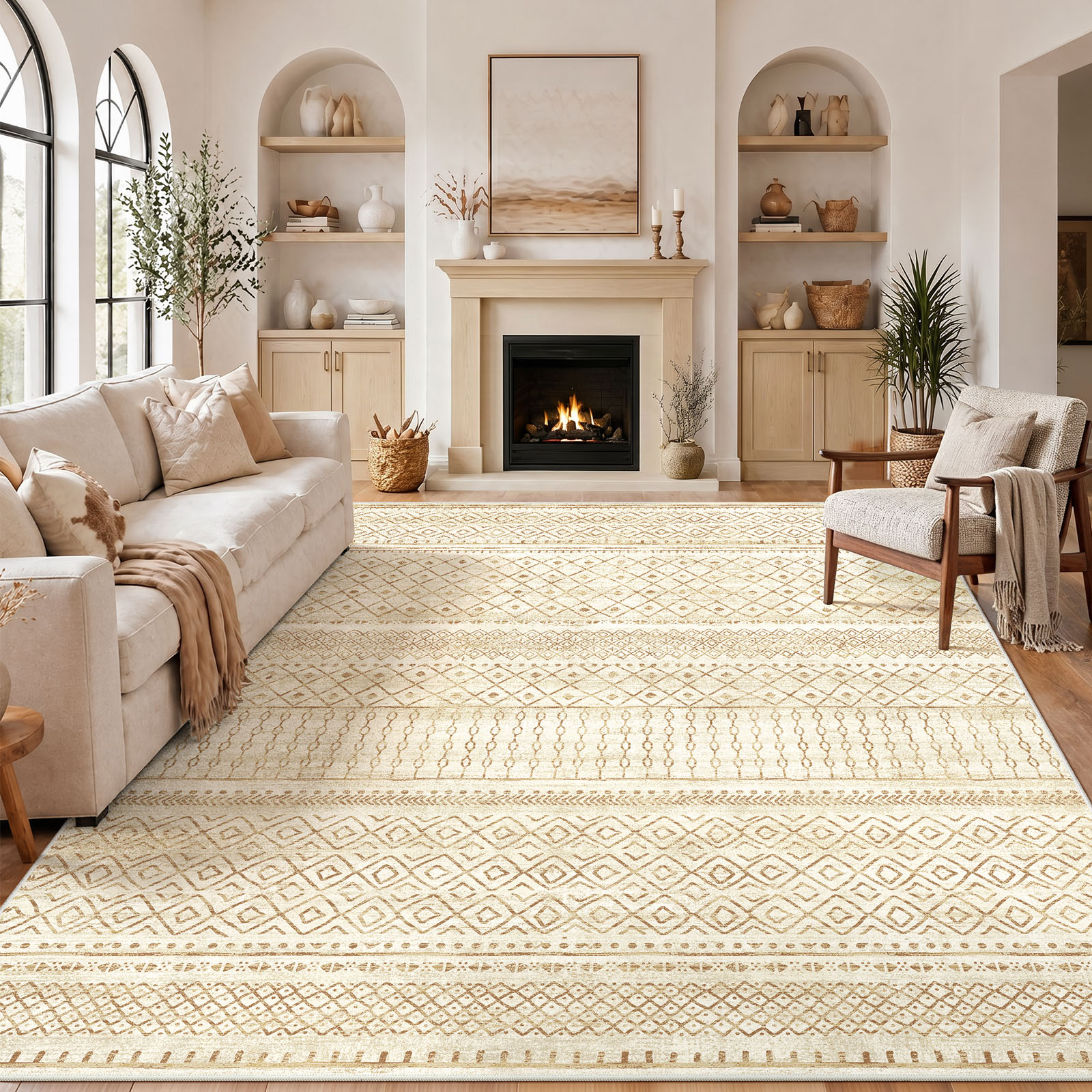 CHITOOMA 8'x10' Area Rugs for Living Room, Washable Rugs Print Pattern Boho Soft Geometric Bohemian Carpet Indoor Rug for Bedroom Dining Room Office Nonslip Foldable Rug
