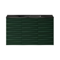 Cascade 36" Wall-Mounted Bathroom Vanity in Green Oak with Black Sink Top