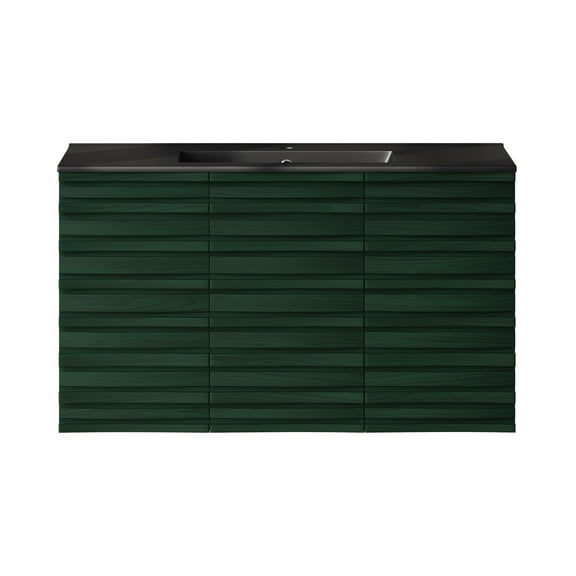 Cascade 36" Wall-Mounted Bathroom Vanity in Green Oak with Black Sink Top