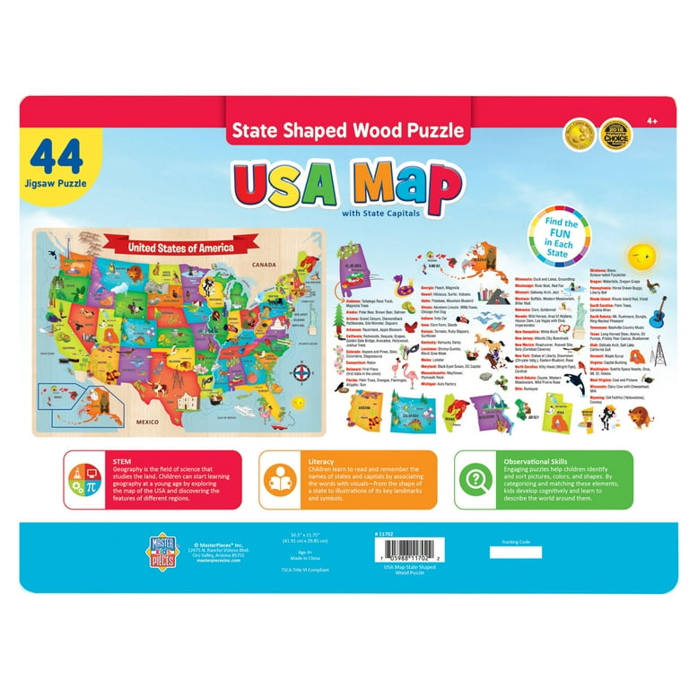  Wondertoys 46 Pieces Wooden USA Map Puzzle for Kids US