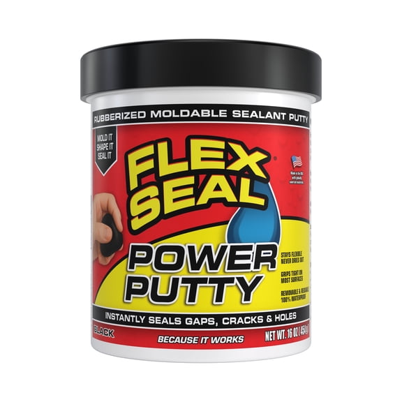 Flex Seal Power Putty Moldable Waterproof Rubber Sealant, Fills Cracks & Holes, Black, 16 oz