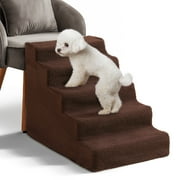 TOPMART 5-Step Pet Step for Small Dogs,Plastic Dog Stairs for High Beds,20.1" High,Brown