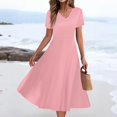 thumbnail image 2 of Mlqidk Tshirt Dress Women Boho V Neck Maxi Dresses Casual Plus Size Short Sleeve Sundresses Wedding Guest Beach Vacation Clothes Pink S, 2 of 6