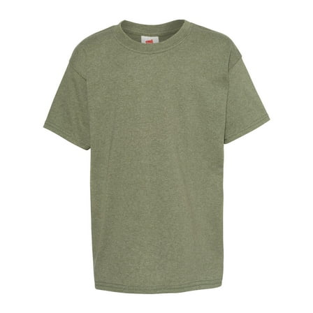 "Hanes Youth 5.2 Oz., 50/50 Ecosmart T-Shirt, 5370 ,HEATHER GREEN, M"