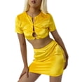 thumbnail image 3 of Yuemengxuan Women Fashionable Clothes Set, Solid Color Hollow Out Crop Tops and Skirt, 3 of 9
