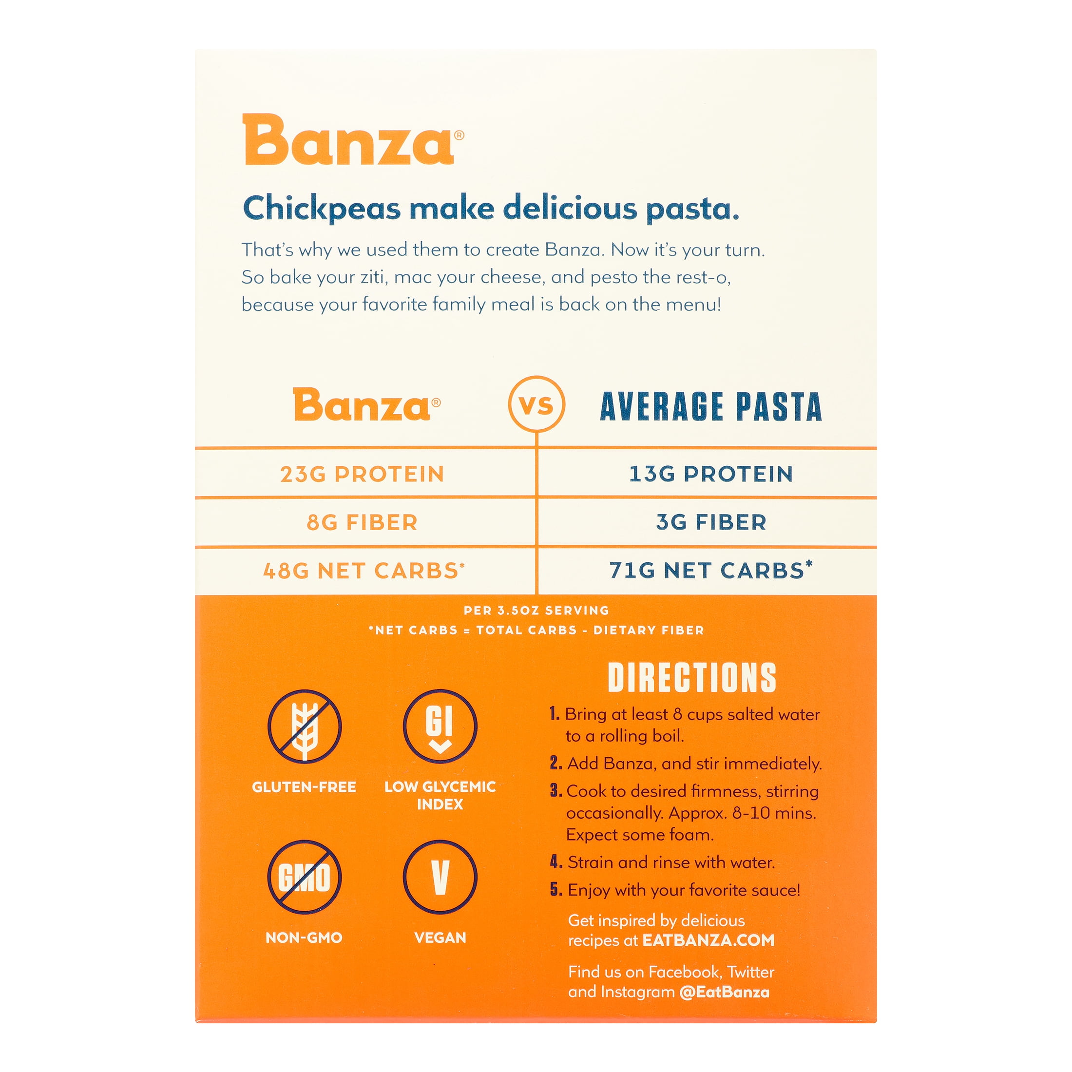 (6 pack) Banza Penne Pasta from Chickpeas - Gluten Free, High Protein, and Lower Carb Shelf-Stable Protein Noodles, 8oz