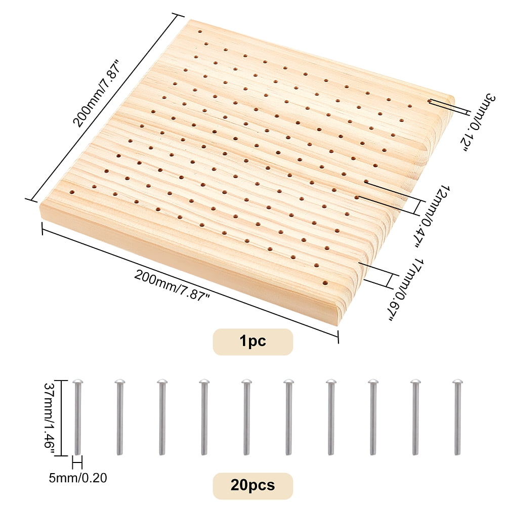 Wood Crochet Blocking Board Knitting Loom with Detachable Stainless Steel Nail for Making Cushions Scarves Hats Headbands Shawl BurlyWood