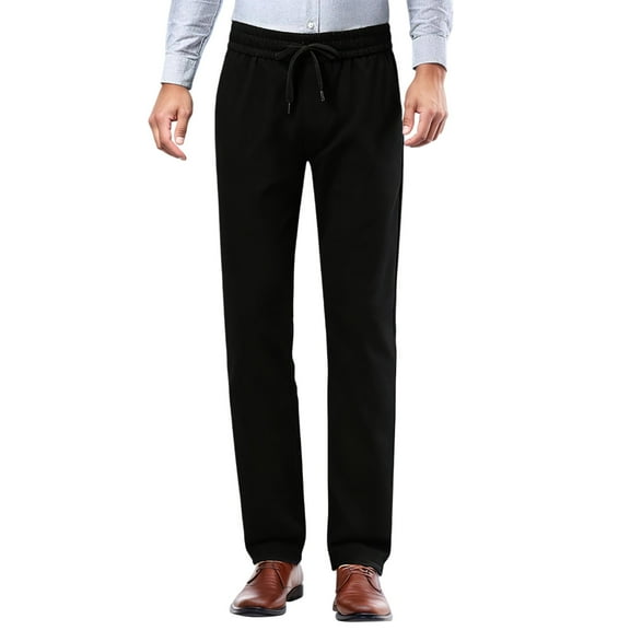 Luwomo Mens Jeans Fall and Winter Lined Thickened Straight Leg Long High Waist Trousers Denim Pants Black,28