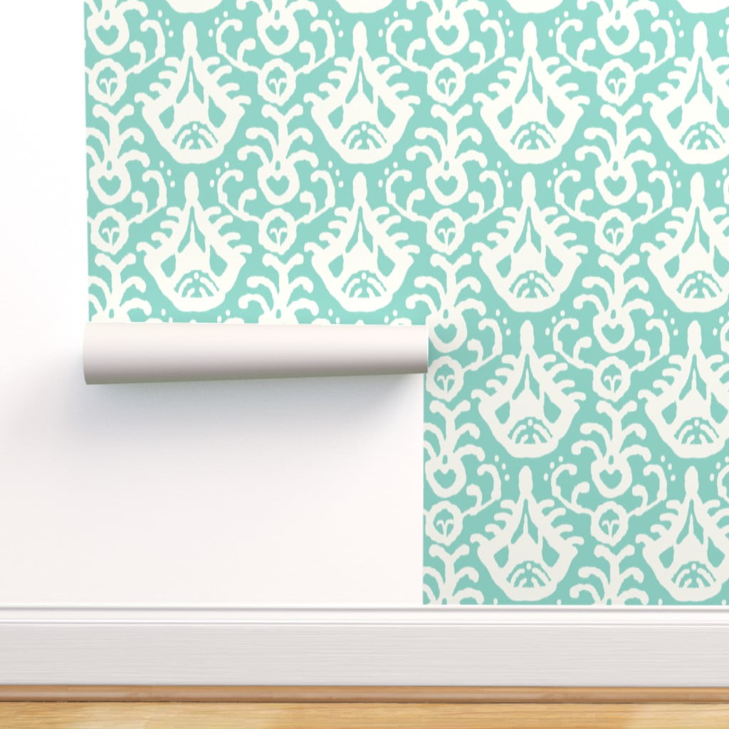 Peel-and-Stick Removable Wallpaper Mint Ikat Turquoise Blue Beach
