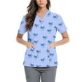 thumbnail image 2 of Plus Size Scrubs, Medical Uniforms with Dual Pockets Four Seasons Nursing Scrub Shirt Bow Print Healthcare Workwear Christmas Nurse Work Apparel Nightmare Before Womens Tops Blue 4Xl, 2 of 4
