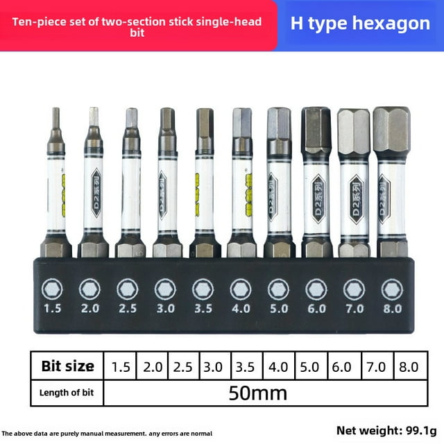 10-Piece H-Type Hexagonal Impact Driver Bit Set - D2 Alloy Steel Construction with High Hardness, Strong Magnetism, Anti-Slip Design for Secure Grip, High Density for Durability, Easy Handling, Ideal