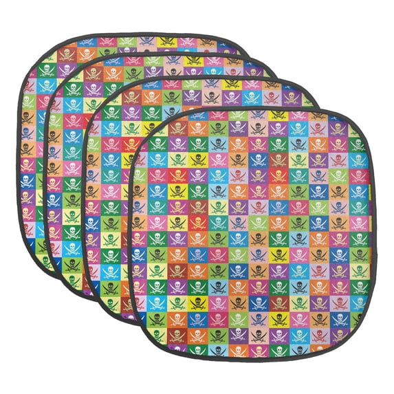 Skull Chair Seating Cushion Set of 4, Skull and Crossed Pirate Flags Jolly Roger Inspired Pattern Colorful Design Print, Seat Pads for Office with Anti-slip Backing, 16"x16", Multicolor, by Ambesonne