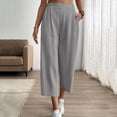 thumbnail image 5 of Hurxie Women's Linen Capri Pants Wide Leg with Drawstring Elastic Waist Casual Cropped Pant Gray,S, 5 of 7